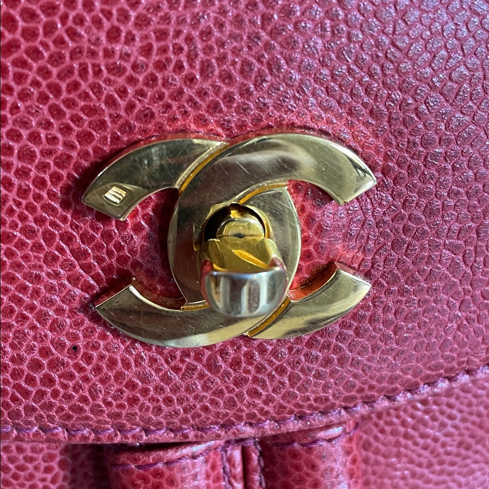 CHANEL  Authentic Red Vintage Backpack Triple CC Purse . Gold Plated Hardware - Picture 2 of 14